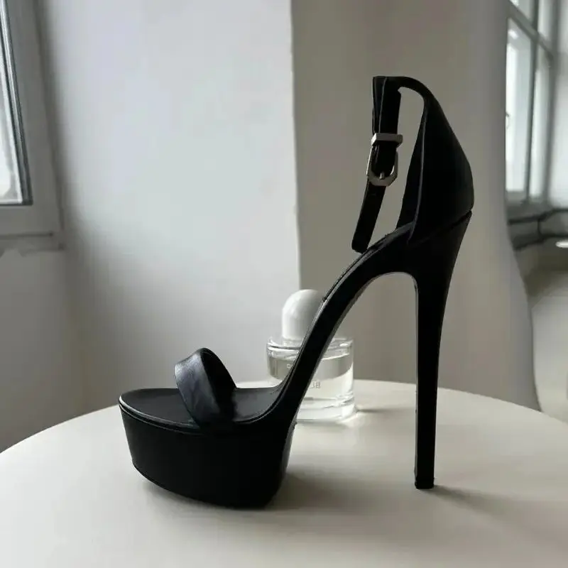 

Roma Style High Platform Women Sandals Ankle Buckle Strap Open Toe PU Leather Summer Dress Shoes Black White Nude