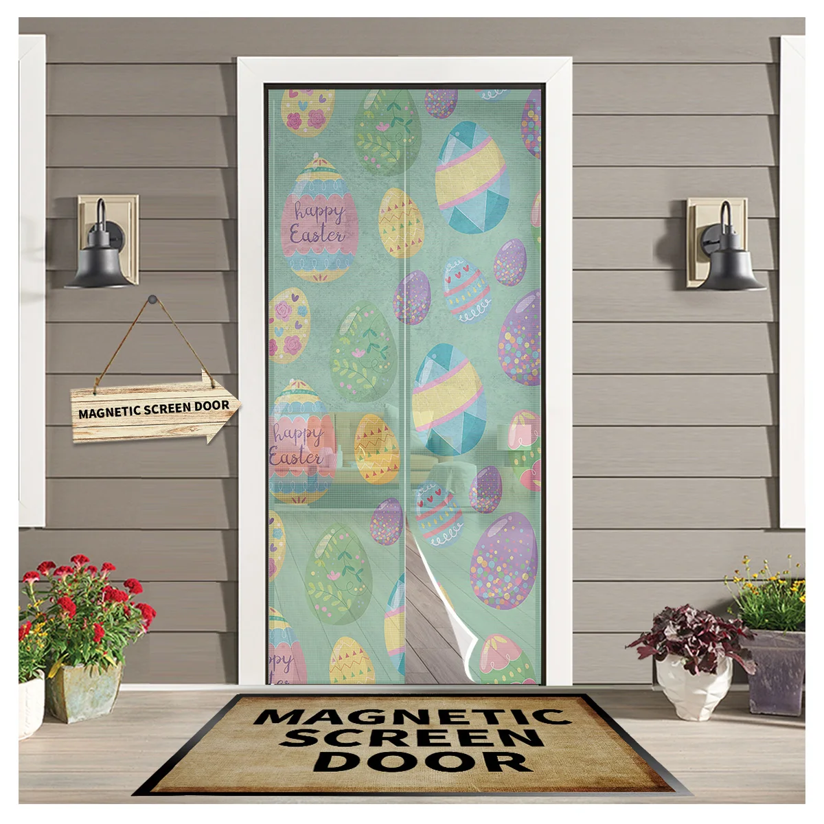 

Easter Egg Green Background Kitchen Curtain Magnetic Mosquito Net Curtains Summer Bedroom Anti Insect Door Curtain
