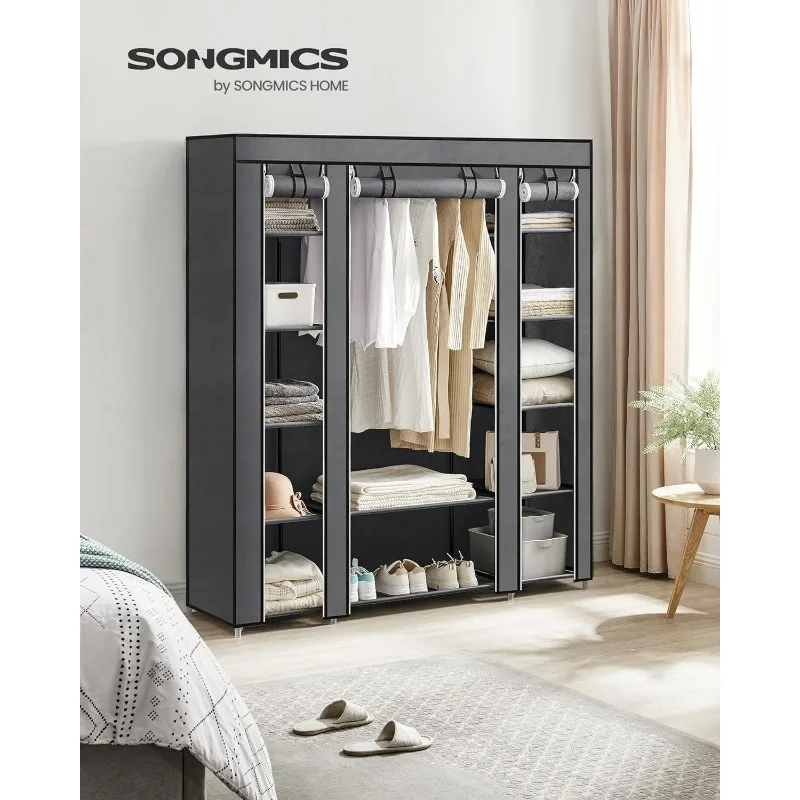 SONGMICS Closet Wardrobe, Portable Closet for Bedroom, Clothes Rail with Non-Woven Fabric Cover