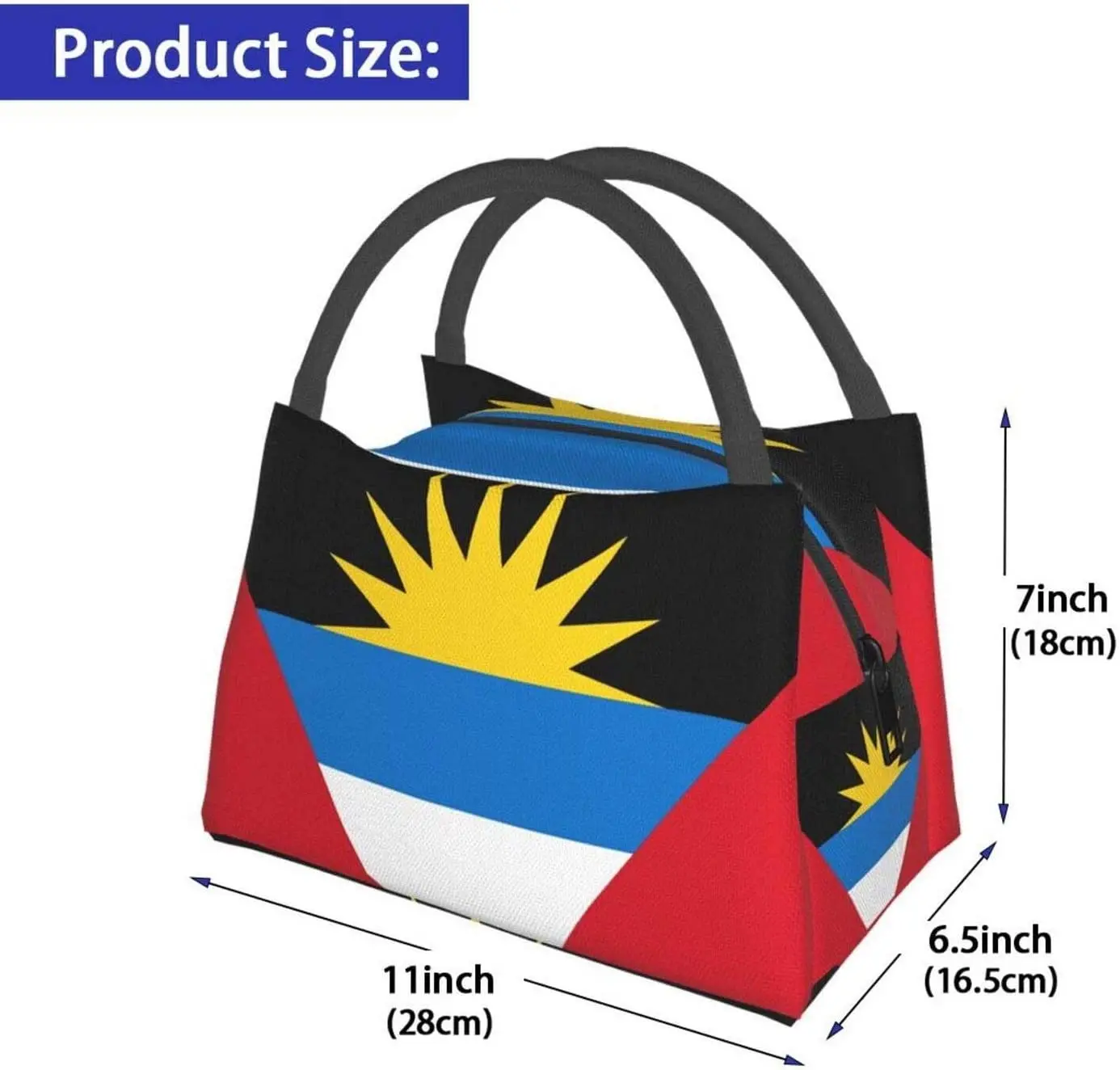 Portable Insulated Lunch Bag Antigua & Barbuda National Flag Tote Bento Bag for Office School Hiking Beach Picnic Fishing