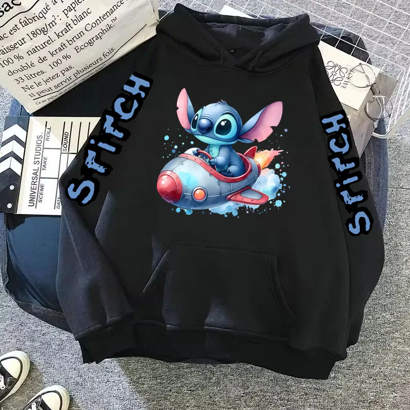 Cartoon Lilo & Stitch Y2k bluzy z kapturem z nadrukiem bluzy damskie z długim rękawem zimowe Harajuku Casual Stitch Disney bluza z kapturem