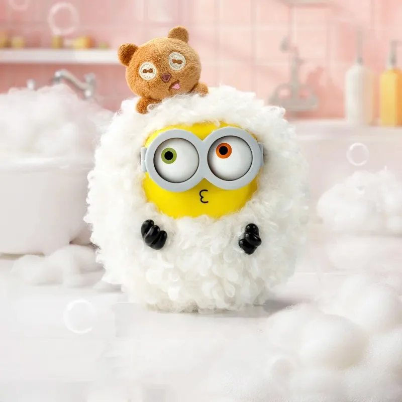 Cute Minions Keychain with Tiny Tim Bear, Soft Fluffy Minion Stuffed Doll Pendant, Cartoon Backpack Charm Gift for Kids Fans view 3