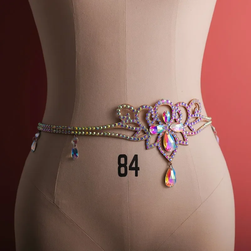 Customized Belly Dance Belt Waist Chain Oriental Dance Türkiye Belt Color Diamond Chain Accessories Female Rhinestone Waist