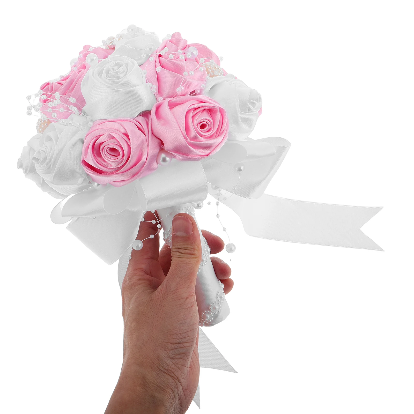 

Wedding Bouquet Bride Holding Flowers Bridesmaid Bouquets Bridal with Pearls Artificial Rose Hand