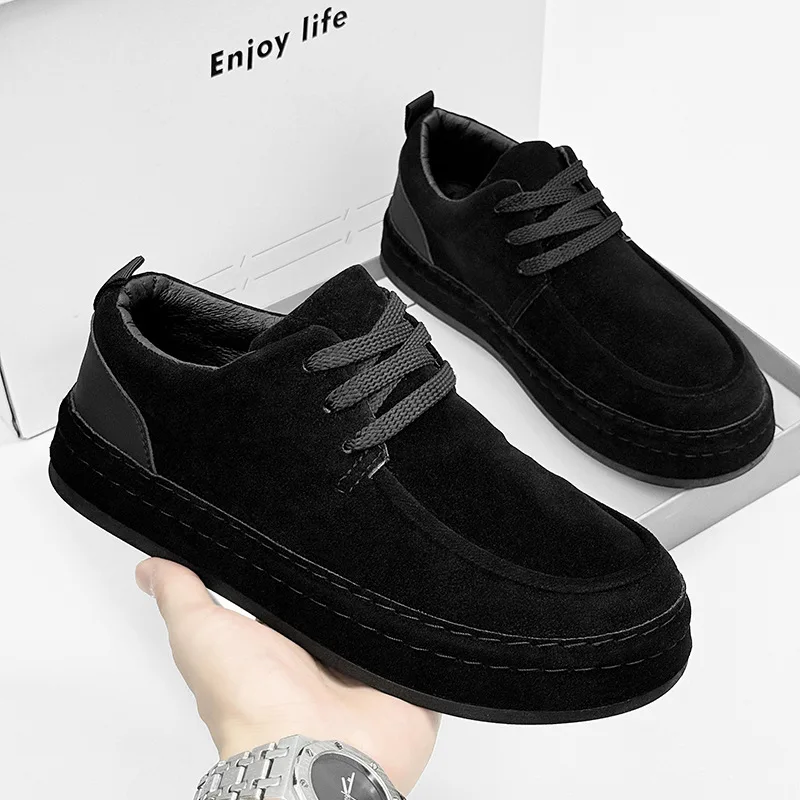 

2025 Autumn Winter New Casual Mens Leather Shoes Platform Comfortable Casual Shoe Velvet Warm Winter Cotton Shoes zapatos hombre