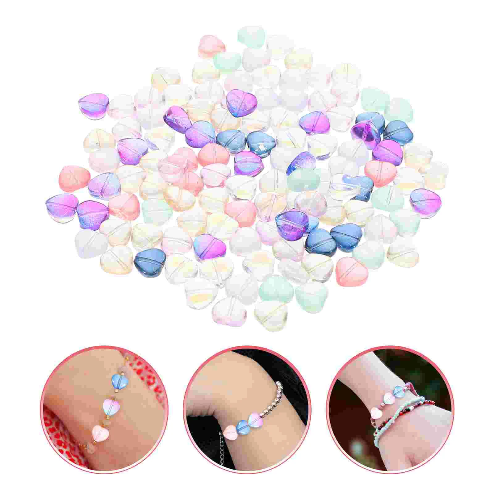 

120 Pcs Glass Love Beaded Bracelet Accessories Spacer Loose Beads for Jewelry Heart Shaped DIY Craft