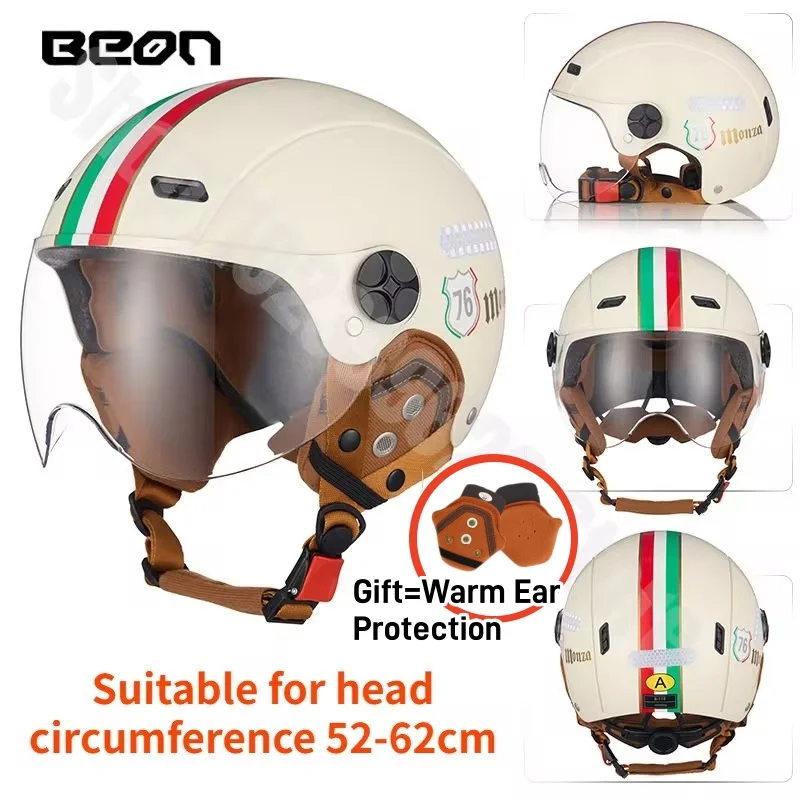 

BEON шлем для электрического мотоцикла легкий полушлем съемная теплая защита ушей на все сезоны ночное отражение