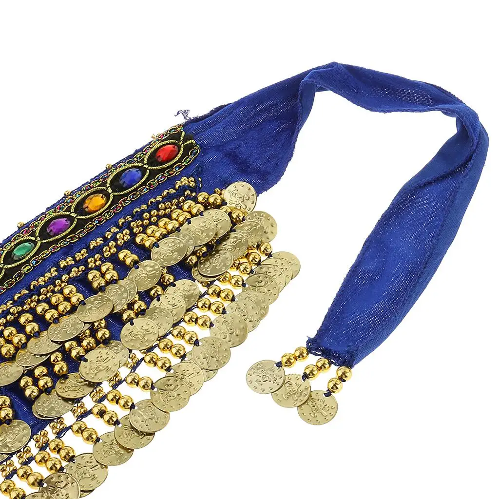 Velvet Belly Dance Belt Three Layer Gold Coin Tassel Hip Scarf Skirt for Performance Costume