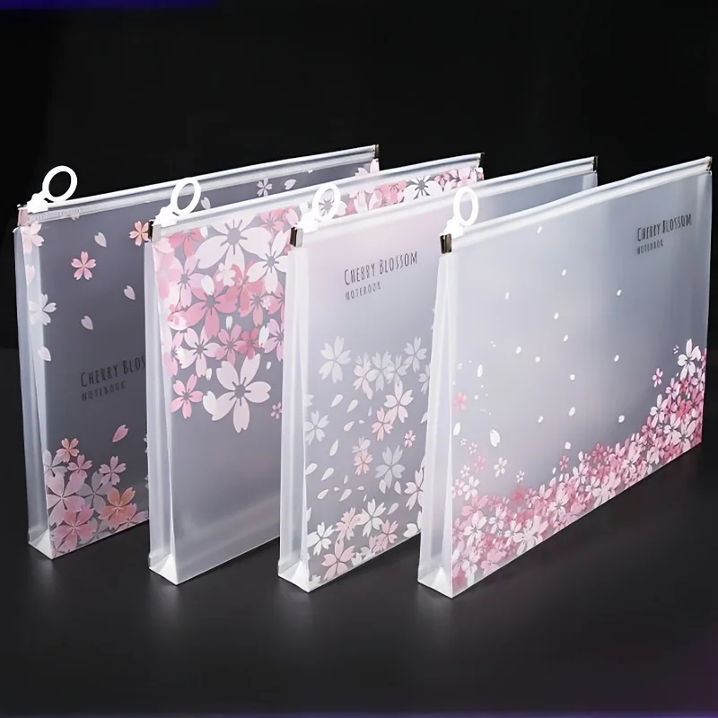 Cherry Blossom Transparent A4 Zip File Bag Decorative Document Pouch for Office School Home Travel Organizing Letter Size Papers