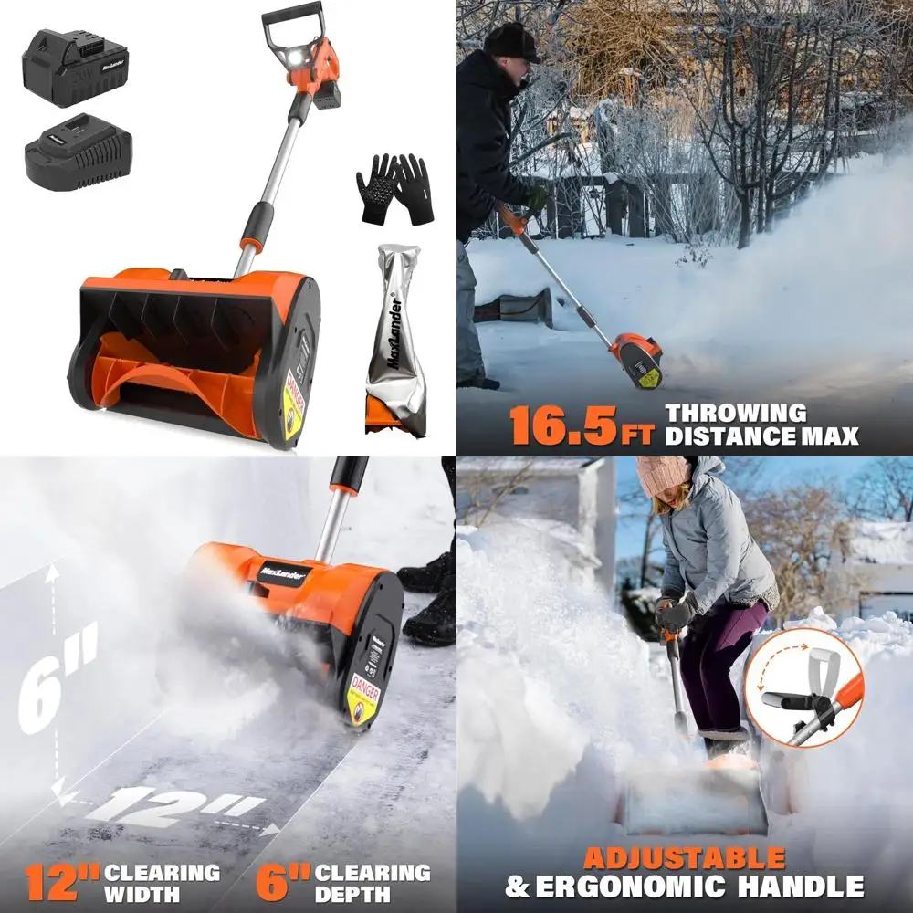 

20V 12-Inch Cordless Snow Blower with LED Lights, Directional Plate, Adjustable Handle, 4.0Ah Battery, Charger & Cover