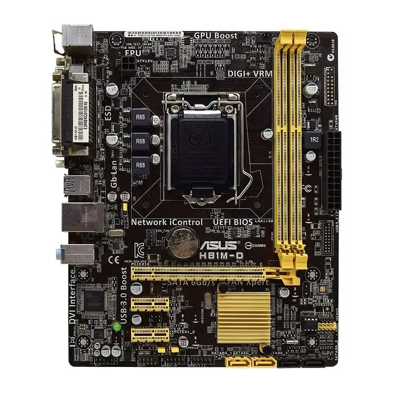 Placa-mãe ASUS H81M-D Suporta CPU LGA1150 Core i7/Core i5/Core i3, usa o chipset Intel H81, PCI-E 2.0, 2xDDR3, 1xDVI.