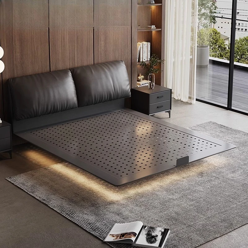 Elephant ear steel frame suspension bed, Italian minimalist leather bed 1.8 meters master bedroom soft bed carbon steel bed bl=
