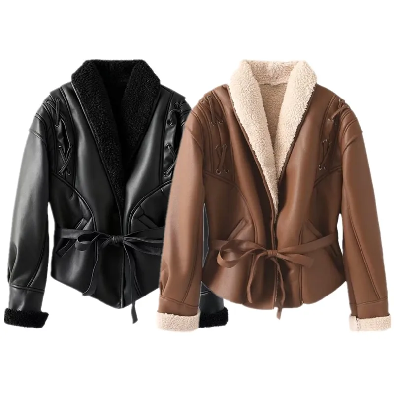 Autunno 2024 Donna lunga Sve Pelle scamosciata Jaet con cintura Design versatile Vestibilità ampia Capispalla da donna europea Sle