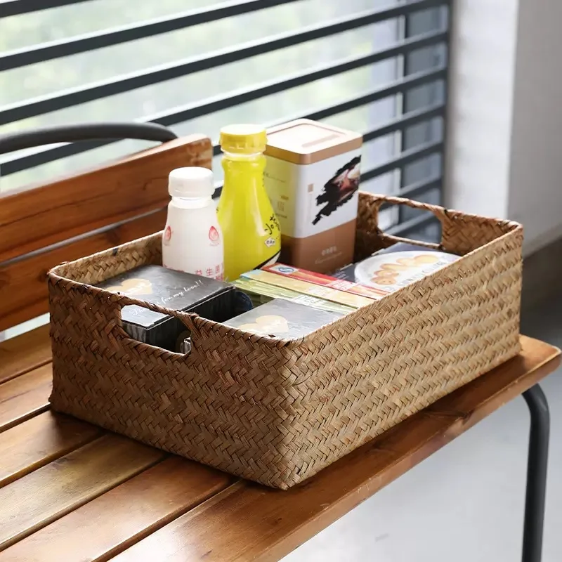 New Natural Large Woven Seagrass Basket of Straw Wicker for Home Table Fruit Bread Towels Small Kitchen Storage Container