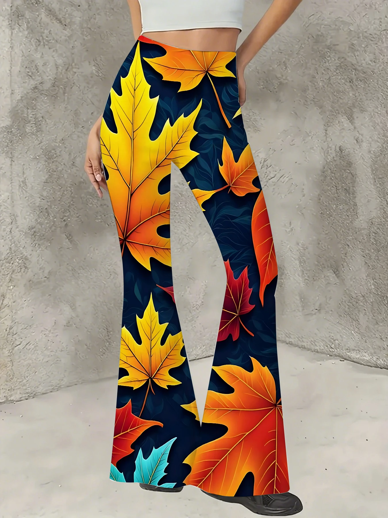 

Women's Striped Print Flare Pants Loose Fit Knit Wide Leg Bell Bottom Trousers