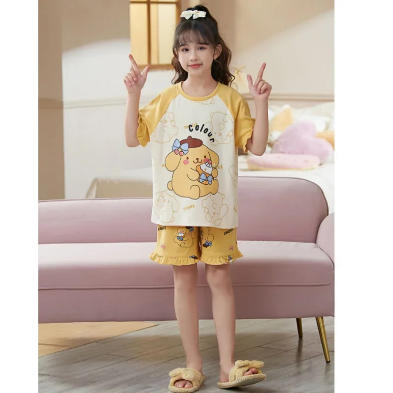 Sanrio New Pom Pom Purin Silk Pajamas Women\'s Cute Cartoon Comfortable Cool Breathable Lightweight Home Children\'s Pajamas