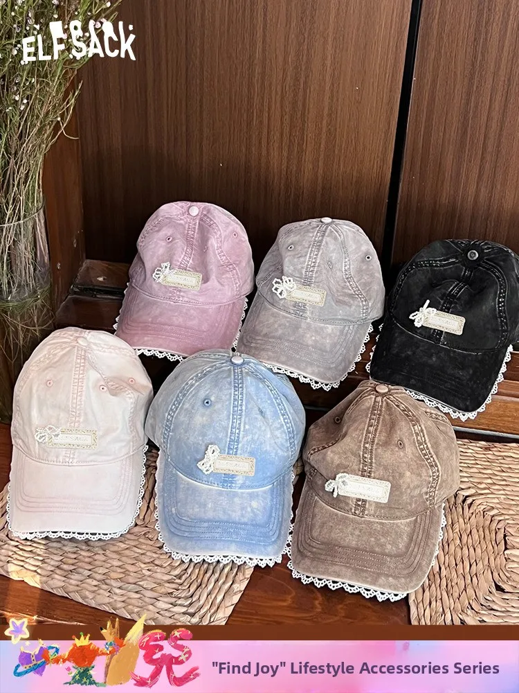 

Elf Sa Pearl Knot Baseball Cap Vintage Denim Sunade Dubill Cap Casual Sle Cotton Material Spring Summer Autumn