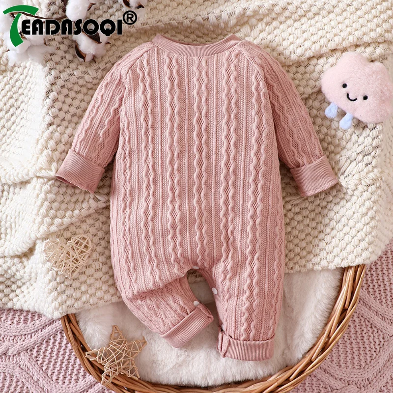 0-18M Autumn Winter Warm Baby Boys Girls Knit Jumpsuit Newborn Infant Toddler Long Sleeve Romper Kids Clothes Bodysuits Outfits