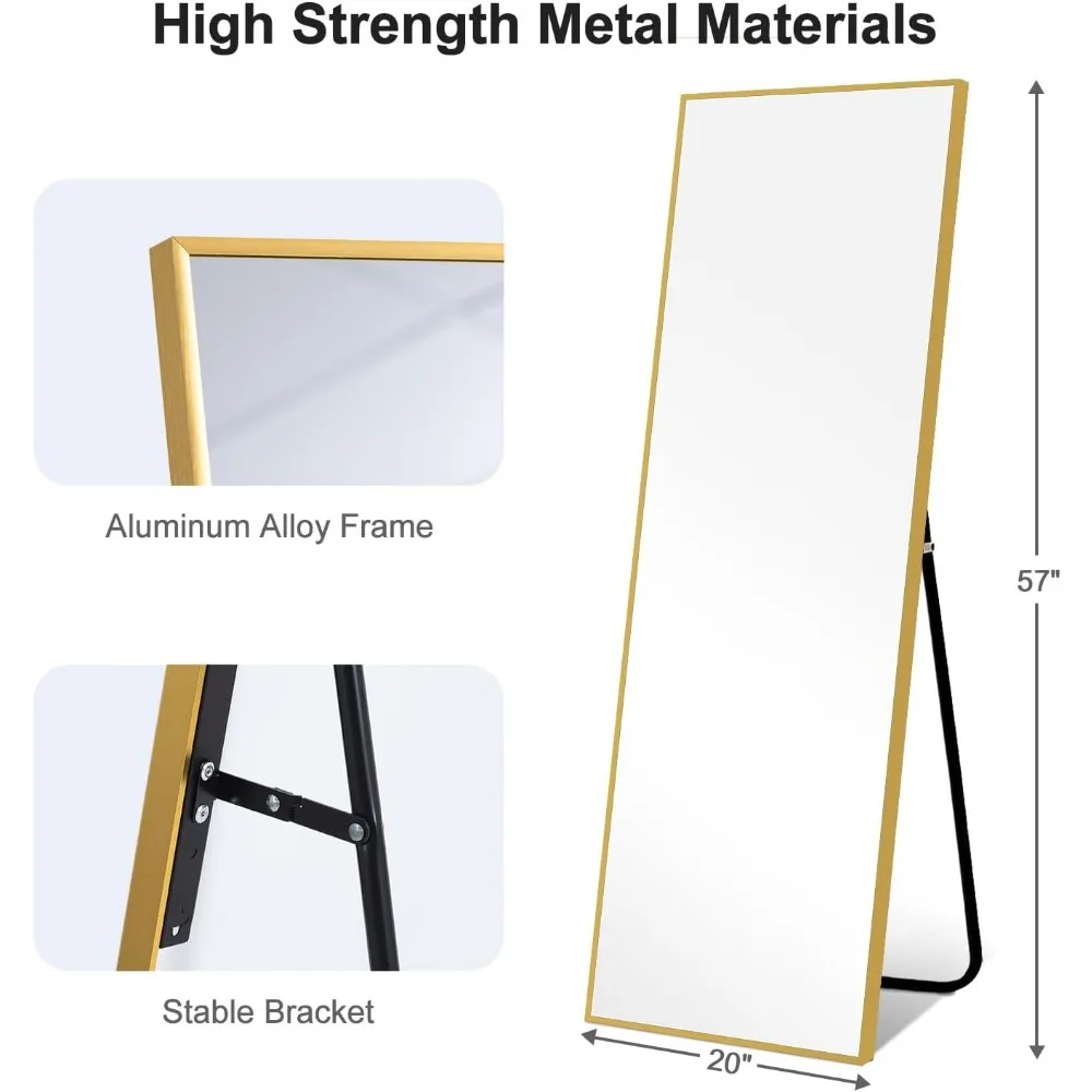 Miroir mural autoportant de 57x20 pouces, cadre fin en alliage d'aluminium, miroir complet