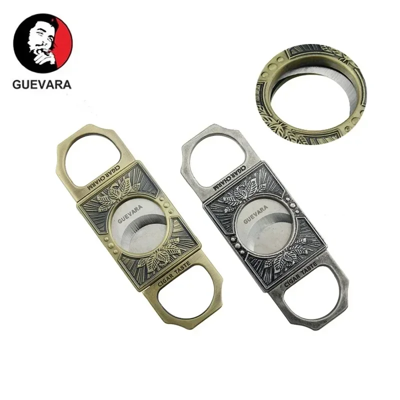 Guevara Stainless Steel Cigar Cutter Antique Retro Color Double Guillotine Classic Portable Household Blade Man Gifts Box