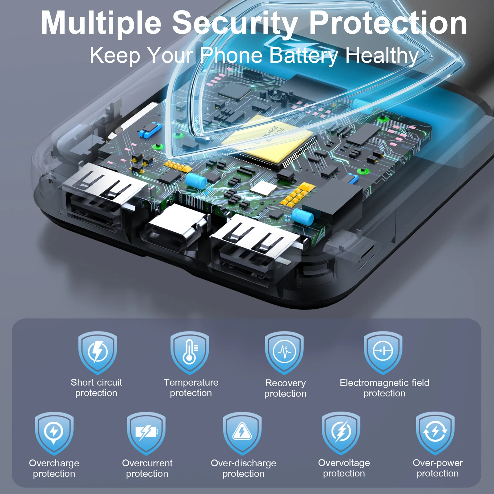 Cargador portátil de 10000 mAh, banco de energía de carga de alta velocidad con cable incorporado Paquete de batería delgada de 5 V/3 A, banco de energía de entrada y salida USB-C.