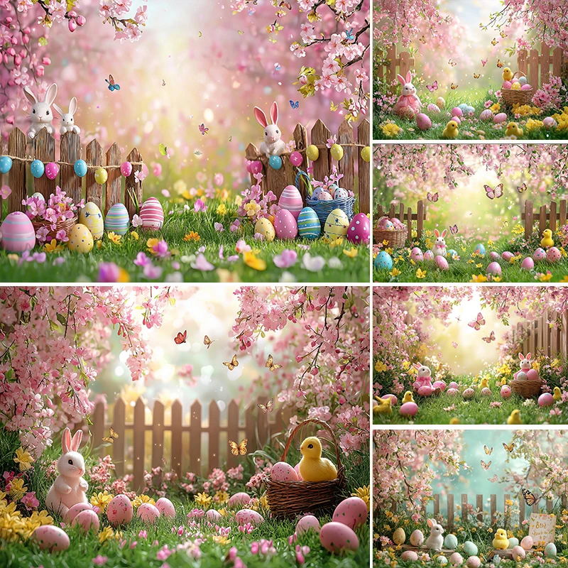 

LS Photography Background Spring Easter Egg Floral Decoration Backdrop Children Holiday Portrait Photo Studio Props Banner