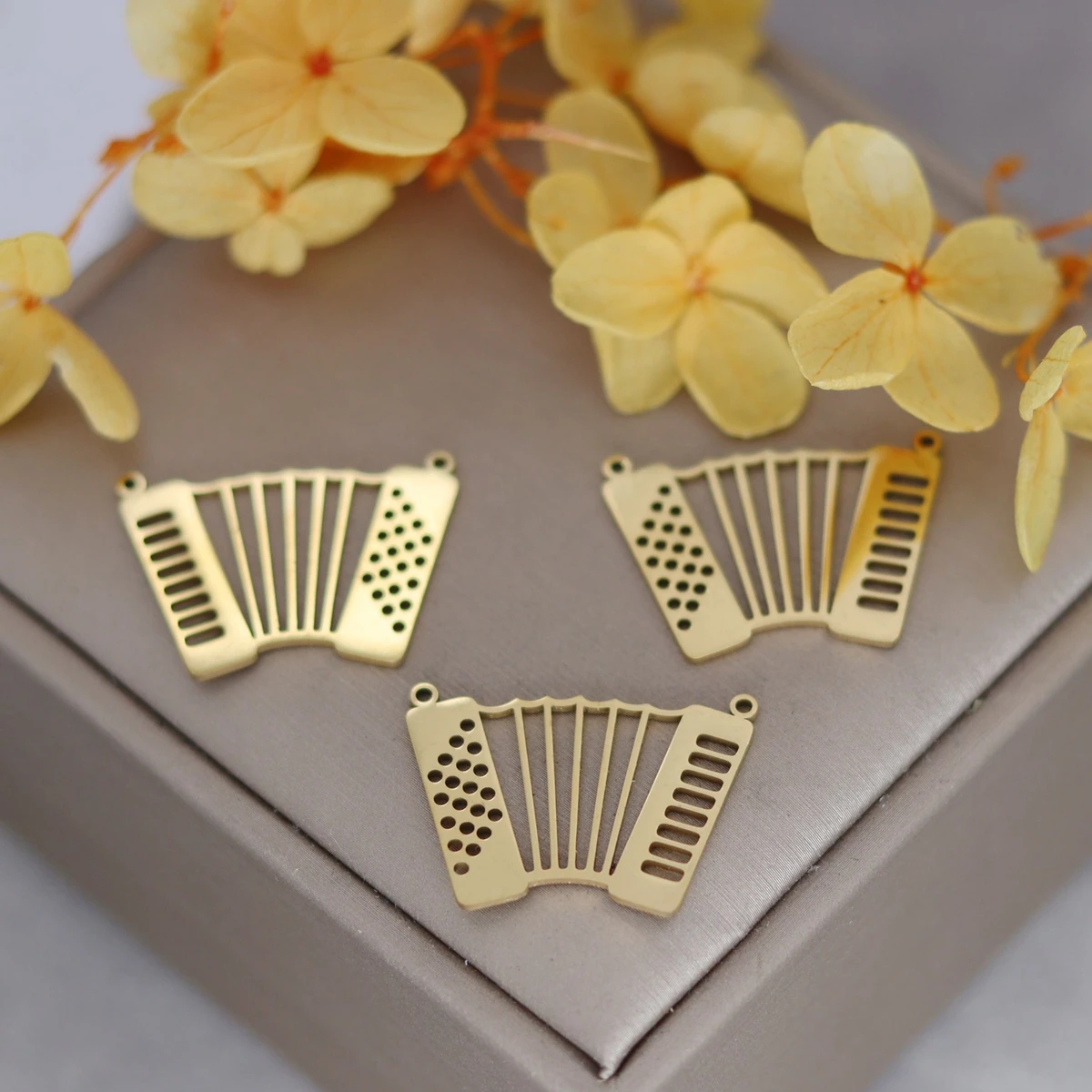 3pcs Accordion Charm Pendant Stainless Steel Charms For Jewelry Making Musical Instrument Necklace Accessories
