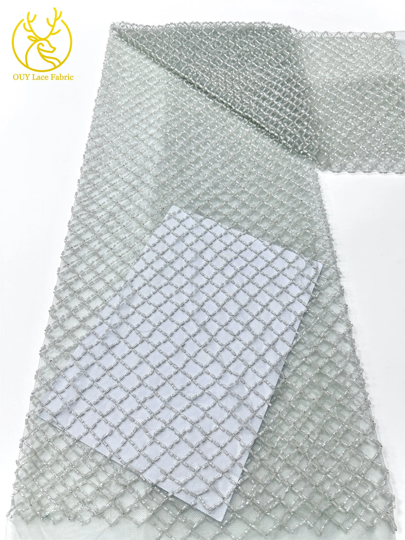 Luxuriöser französischer Perlenstickerei-Spitzenstoff 2026 – Französische Bugle-Perlen auf Mesh-Tüll-Spitze, nigerianisch, für Damen-Abendkleider, Nähmaterial, 5 Yards – Detail 15