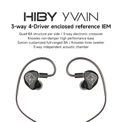 HiBy Yvain Sonion 4BA Crossover electrónico de 3 vías Knowles Bajos sin amortiguación OCC Cobre IEM auriculares 0,78 2 pines 26 db