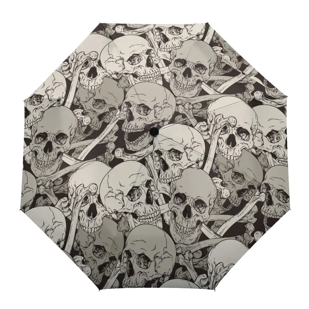 Sugar Skull Umbrellas Day of The Dead Skeleton Bone Windproof Folding Travel Umbrella Collapsible Portable Umbrella for Teens