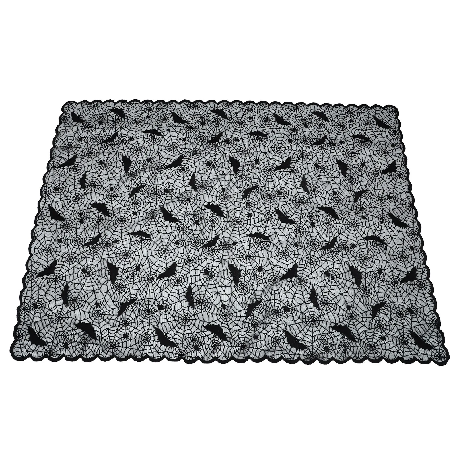 

1Pcs Halloween Lace Spider Web Table Cloth Black Polyester Lace Halloween Decoration Party Prop Spider Web Tablecloth