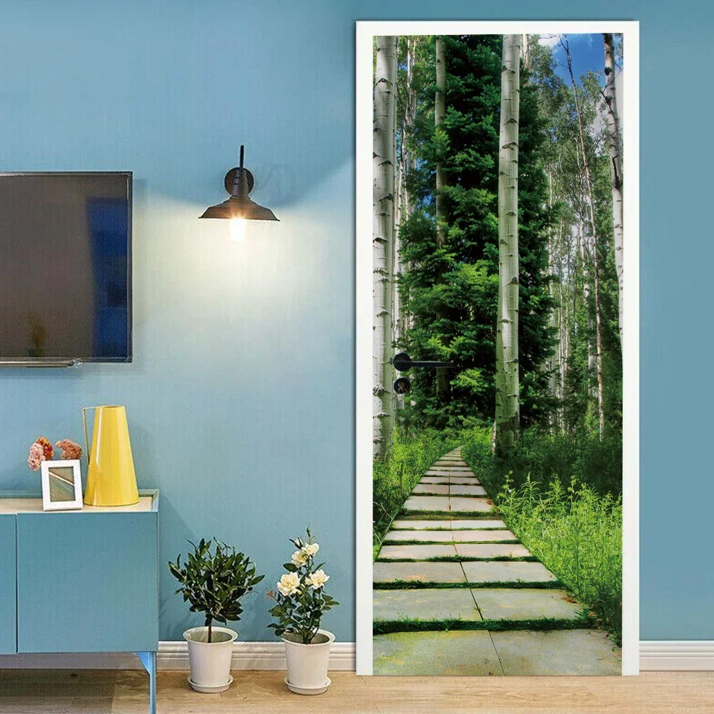 3d landscape door sticker wallpaper Pvc waterproof art mural living room bedroom decoration poster