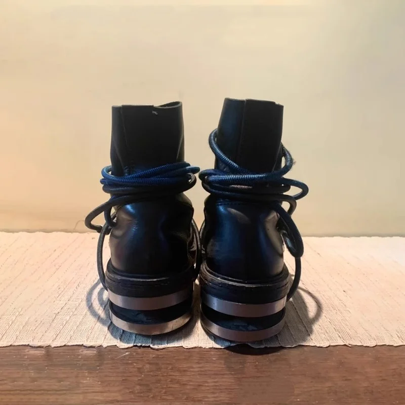 90S Retro Black Boots Cable Climbing Hooks Decorative Short Boots Mid Calf Boots Metal Heels Ankle Boots image 4