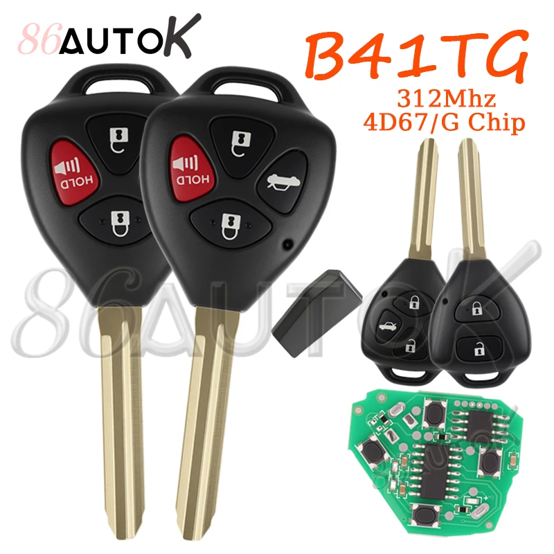 B41TG Remote Car Key Fob For Toyota Hilux Vitz Yaris Scion TC XD 312Mhz 4D 67 G Chip B41TG 2/3/4Button 2584A-B41TG Car Key