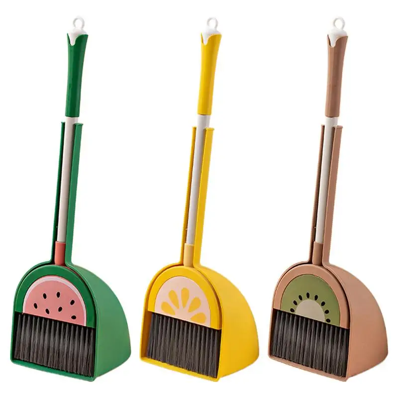 Scopa piccola con paletta per bambini Scopa da cucina design frutta Piccolo set di ausili per la pulizia della casa Strumenti per la pulizia della casa per ragazzi e