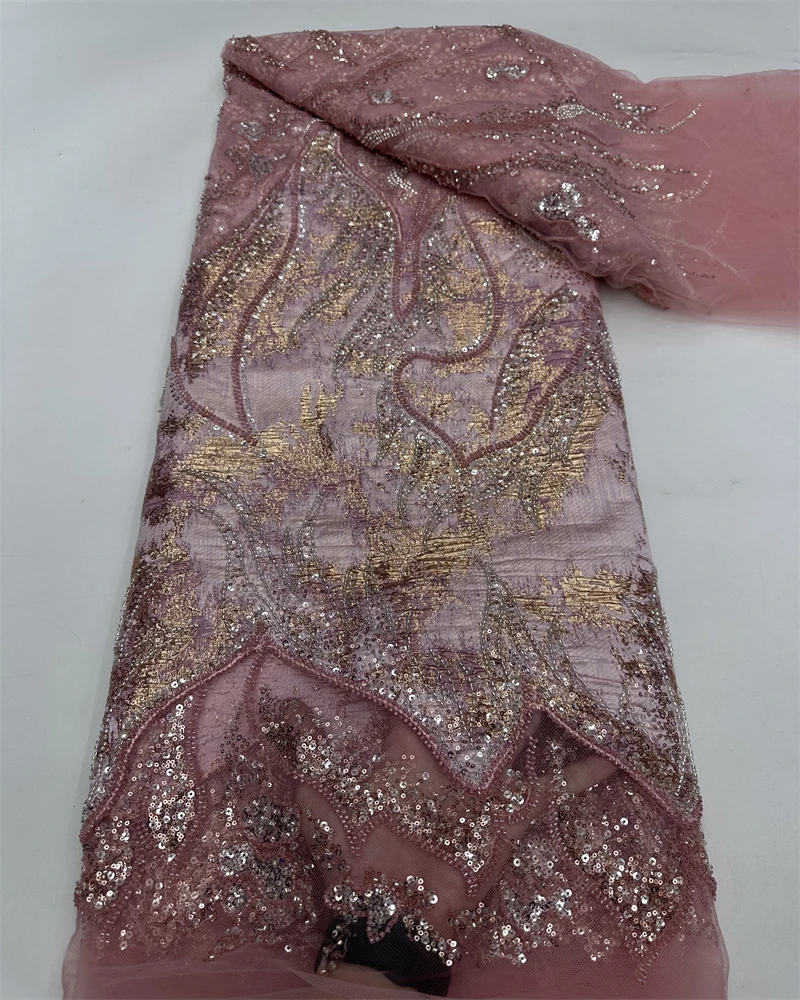 

Fashion Elegant French Mesh Embroidery Sequins Lace Fabric African Nigerian Lace Fabric For Wedding Dress