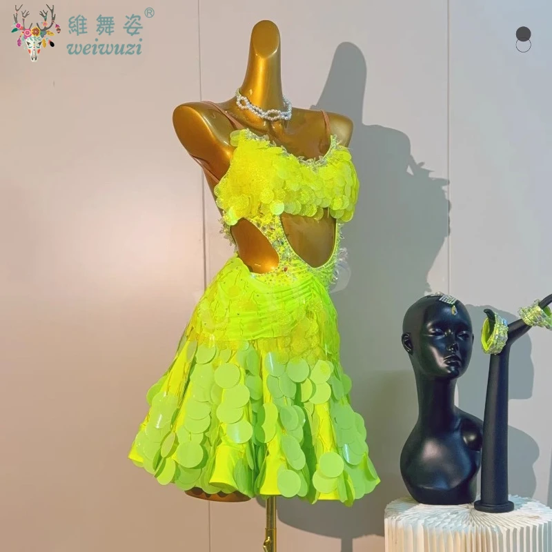 Latin Dance Dress AB Stone High-End Customized Large Sequins Backless Dress Adults and Child Competition Performance Costumes