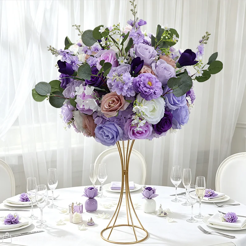 Lila Lavendel Künstliche Blumen Tischdekoration für Hochzeiten 30-80cm Luxuriöses Rosenarrangement Blumendekoration für Party-Bankett-Deko – Detail 2
