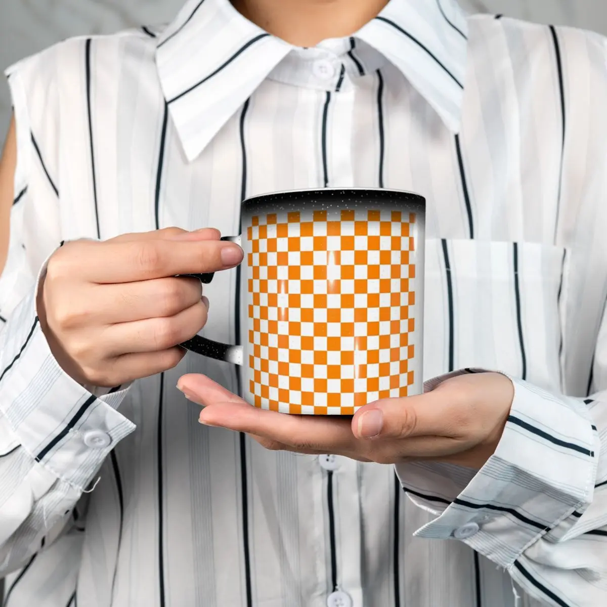 Orange White Checkered Pattern Mug Funny Ceramic Coffee Cups Tea Mugs Milk Cup Drinkware Gifts for Woman Man