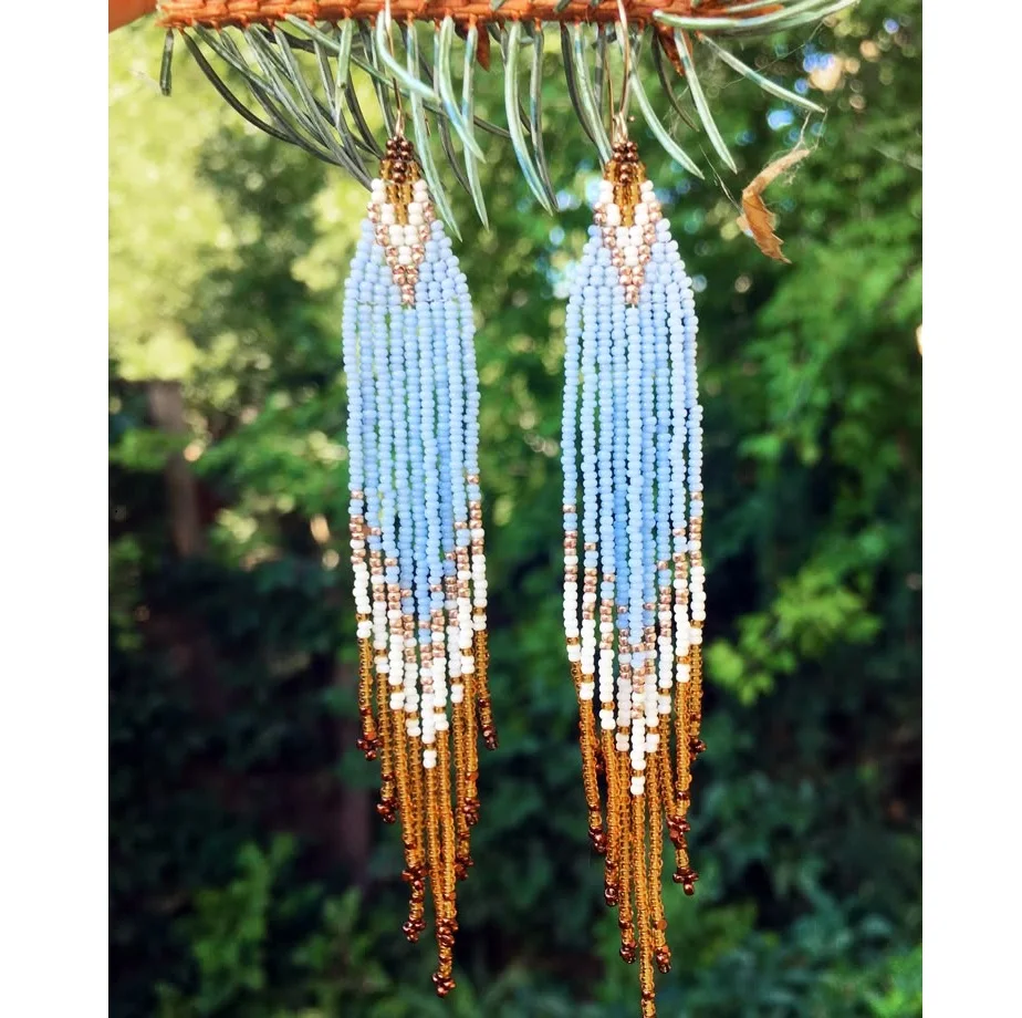 اليدوية مطرز الأقراط الهندسة المنسوجة يدويا موضة شرابة التدرج اللون تنوعا الطازجة بوهيميا أقراط مطرزة للنساء #5