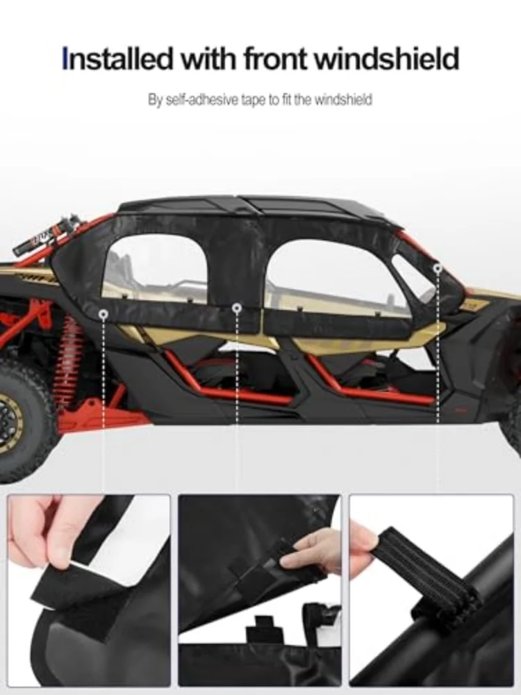 Soft upper door for Can-Am Maverick X3 MAX 2017-2024 (4 seats), waterproof PVC windshield cover Send windshield wipers view 4