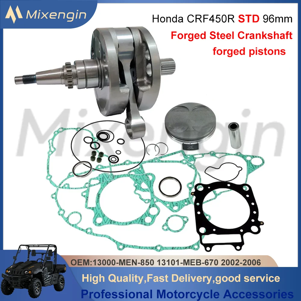 

High Performance Motorcycle Crankshaft Piston Gasket Rebuild Overhaul Kit For Honda CRF450 CRF450R 96mm 2002-2006 13000-MEN-850