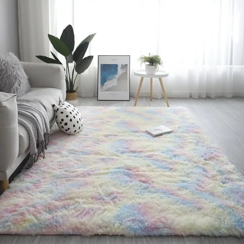 Soft Plush Area Rugs Non-slip Fuzzy Shag Plush Soft Shaggy Bedside Rug Tie-Dyed Living Room Carpet For Dorm Home Decor Mat view 2