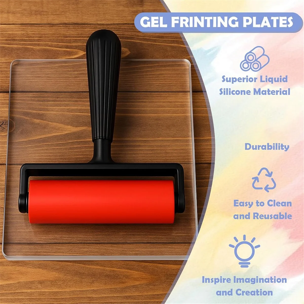 

AA98 Gel Printing Pad with Brush - Reusable Gel Plate for Monoprinting, Stamping & Texture for Beginners, Artists & Therapy