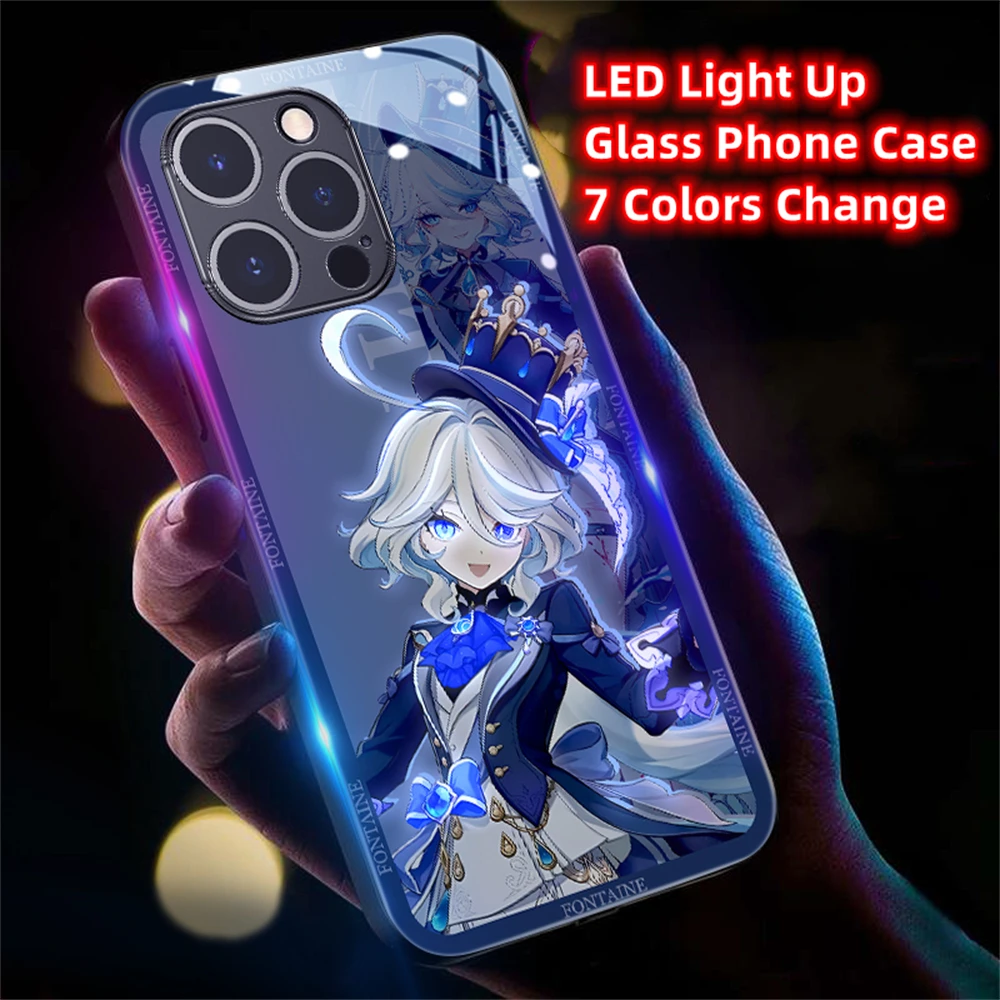 Lynett Of Genshin Design Sound Control LED Flash Case Luminous Glass Cover For Samsung S26 S25 S24 S23 S22 S21 S20 FE Plus Ultra