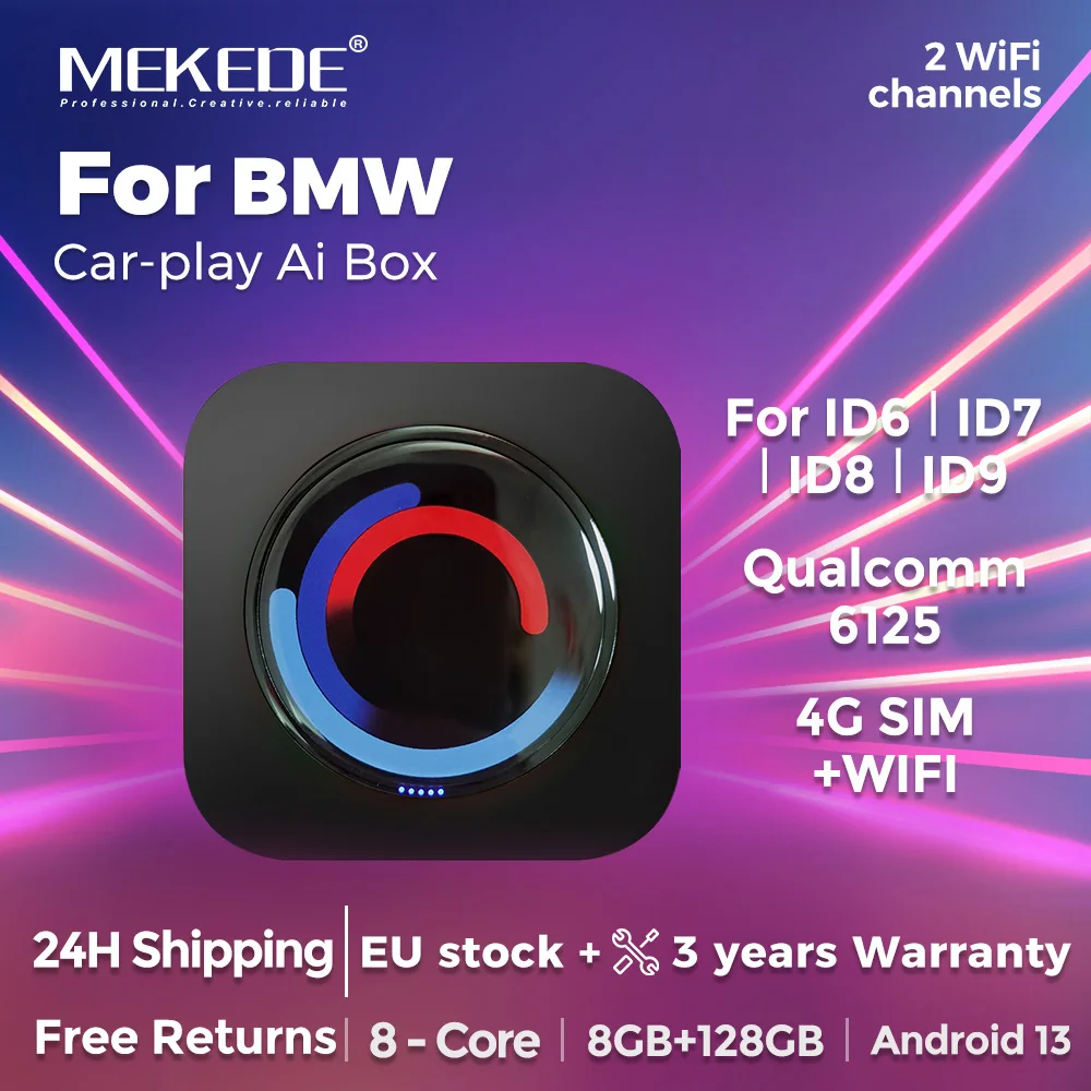 NEW Wireless Carplay AI BOX Android 13 8G+128G For BMW ID6 ID7 ID8 ID9 8Core Supports 4G and WiFi Built-in GPS Google PLay Stor