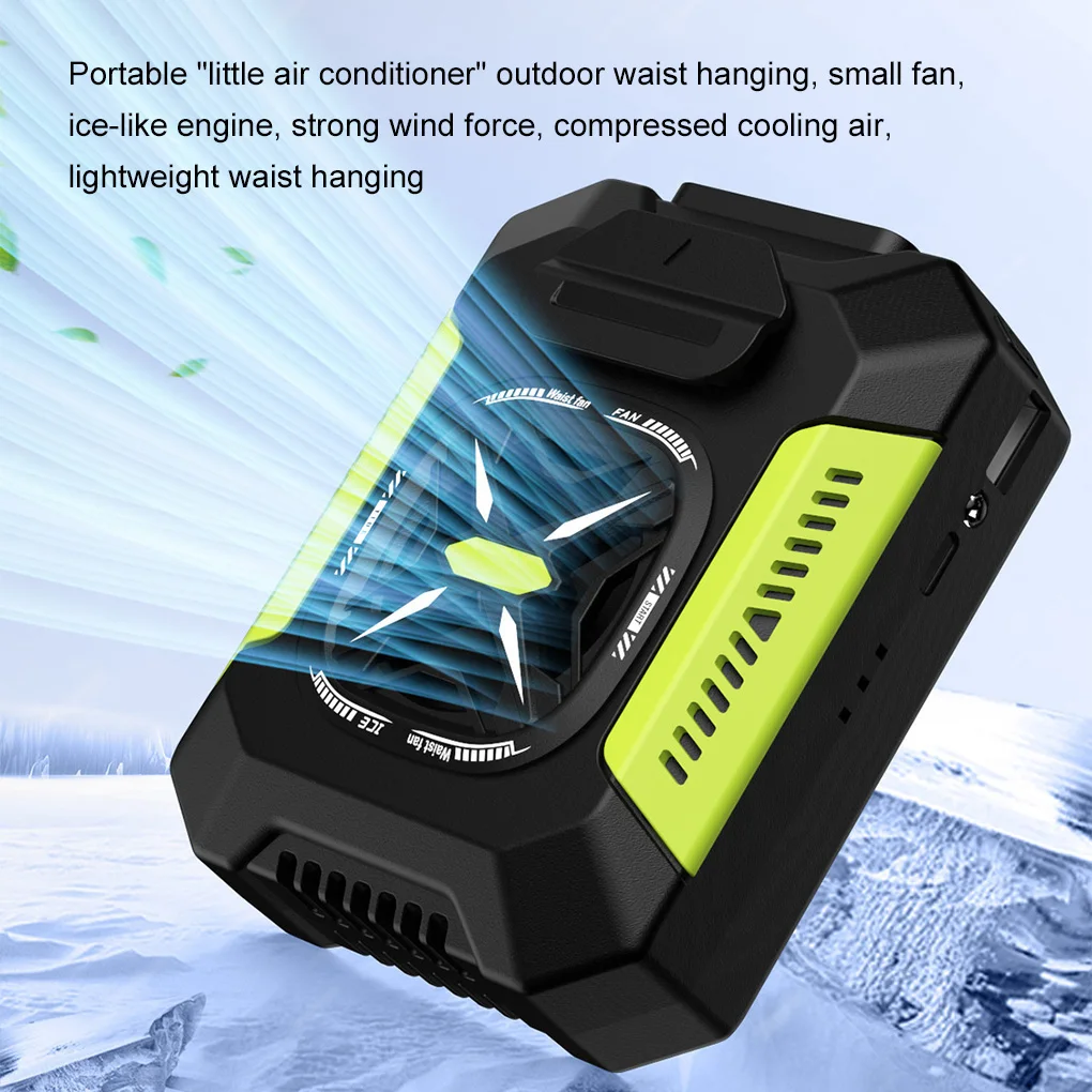 USB Waist Mounted Electric Fan 5000 Mah Rechargeable Anti Drop Shock Absorption Fan Portable 14000 RPM Flashlight Hanging Fan