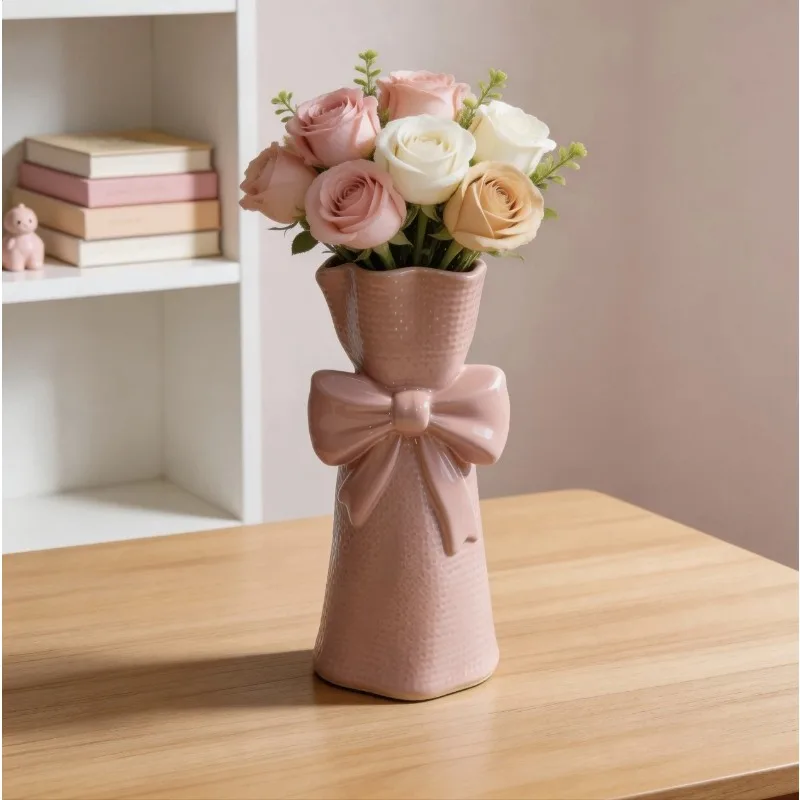 Creative Bow Shape Ceramic Vase Ornaments Living Room Entrance Dining Table Flower Arrangement Art Vases Wedding Decoration