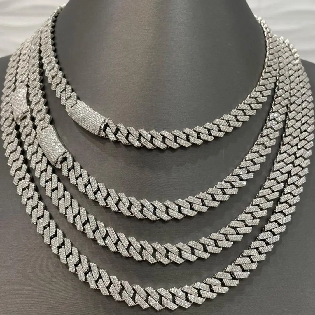 Customize Hip Hop S925 10mm Two Rows Moissanite Iced Out Cuban Chain Necklace