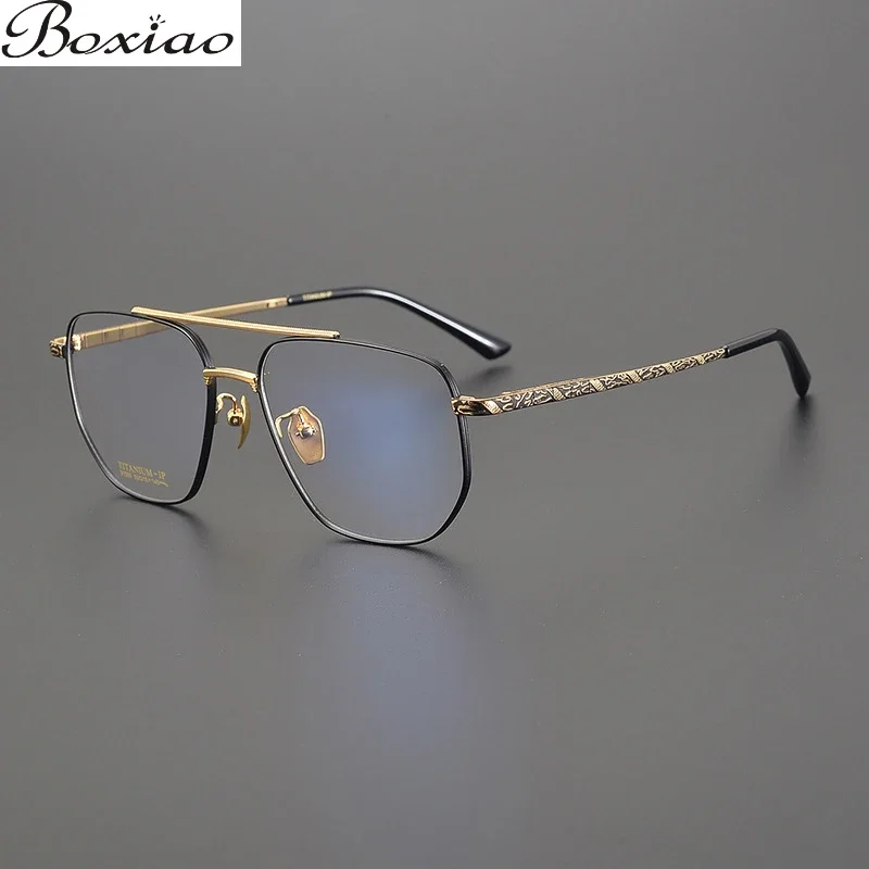 55 Yards Full-frame Double-beam Organ Leg Men's Pure Titanium Frame Ultra-light Business Glasses Frame Dragon Pattern Texture